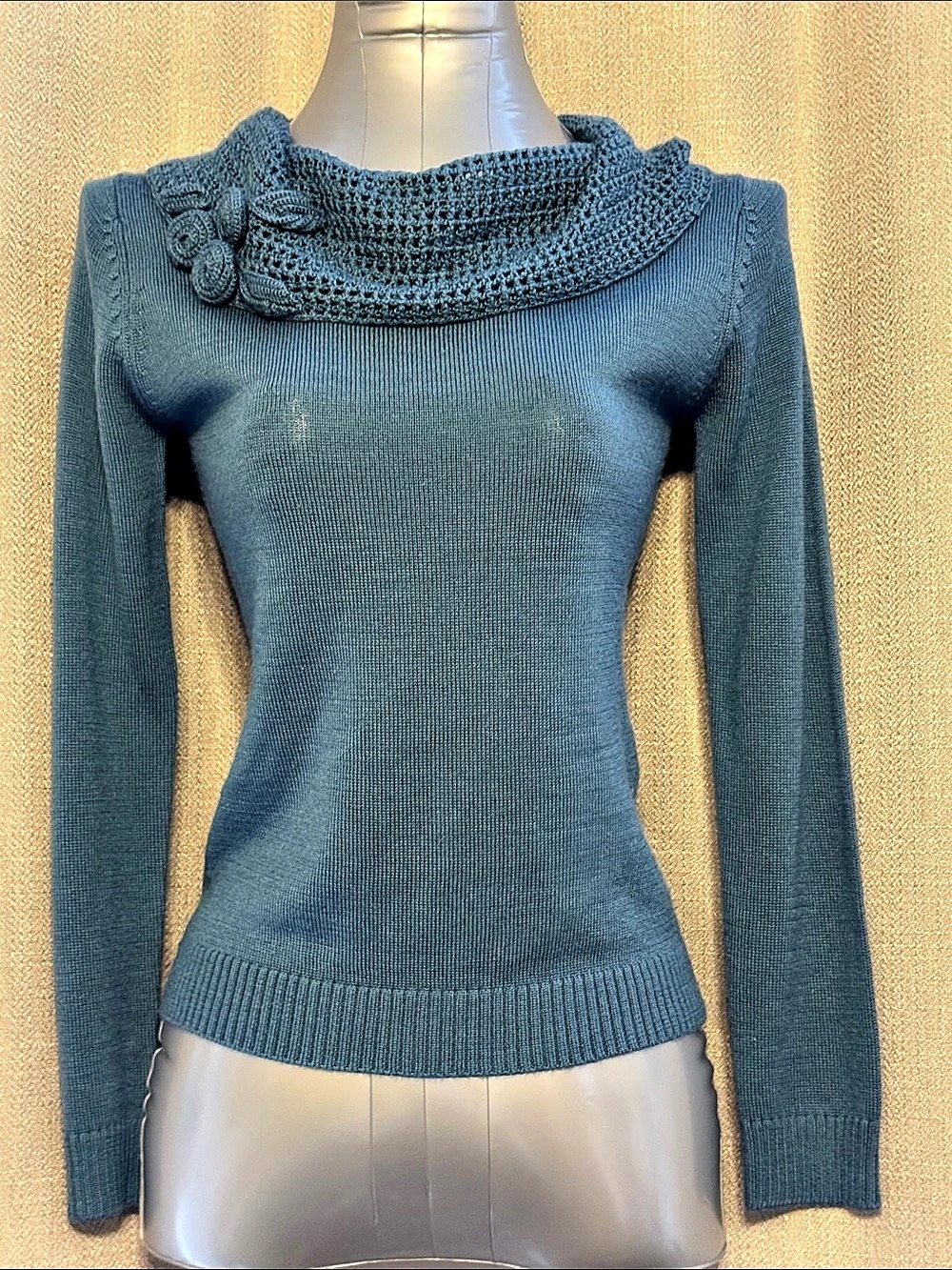 Cowl Neck Knit Sweater in Blue